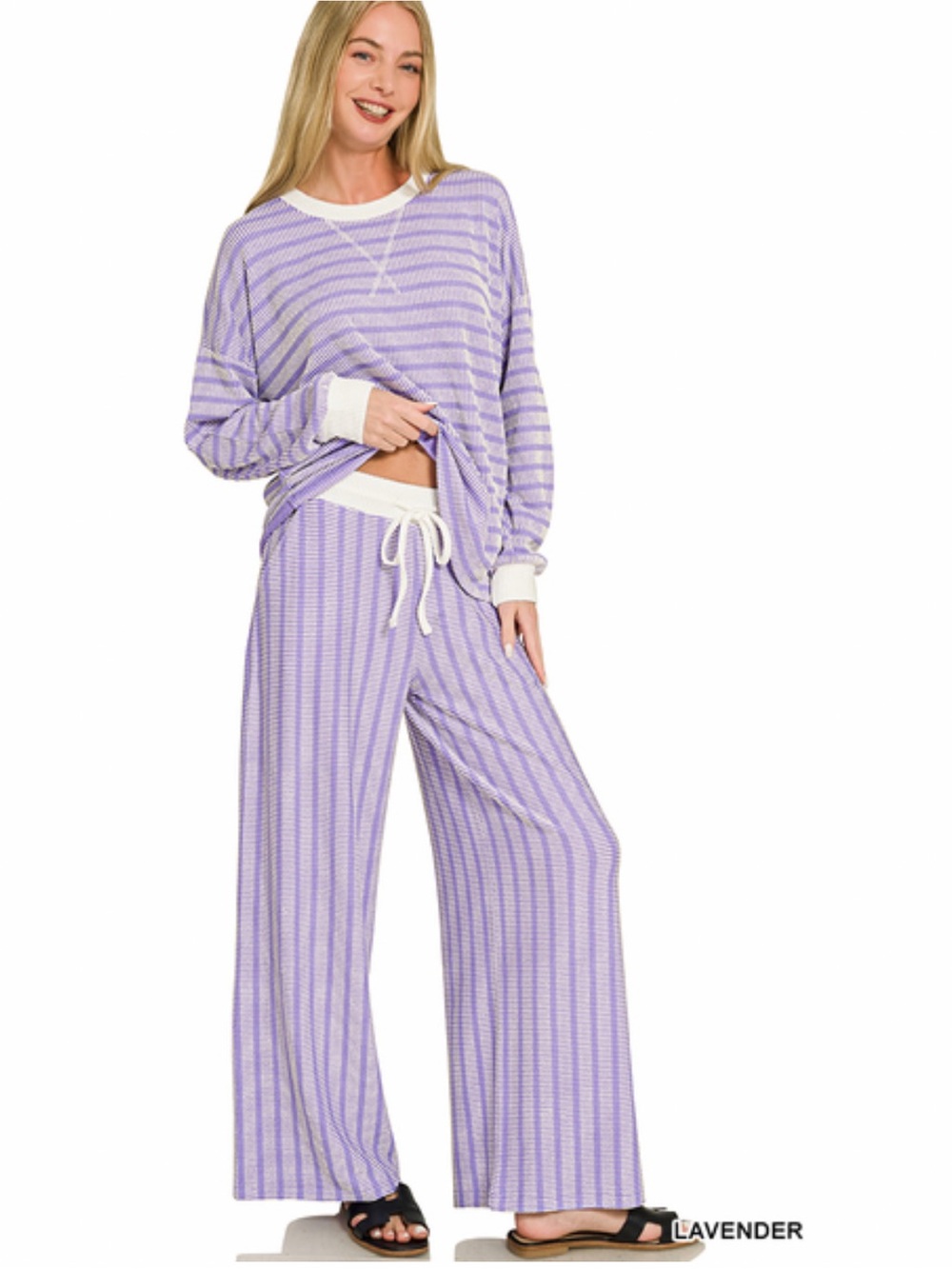 223 ❤️ lavendar ZENANA RAISED RIB STRIPED
PULLOVER & PANTS SET